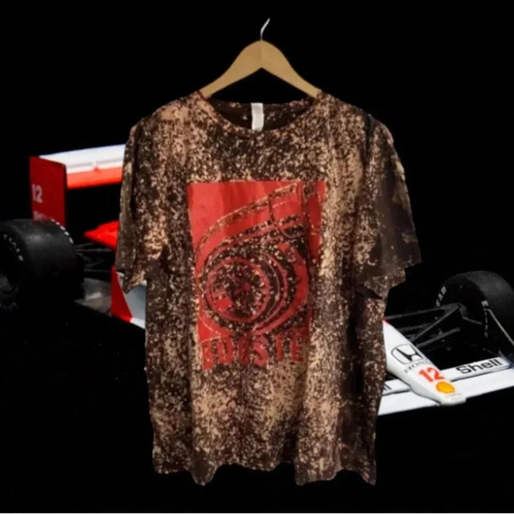 Women’s XL Racing Turbo Engine Car Motor Boosted Cropped T-shirt Bleached Grunge - Picture 3 of 11